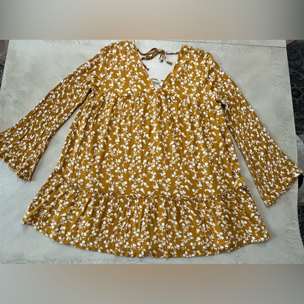 Peach Love California Mustard Floral V-Neck Mini Dress